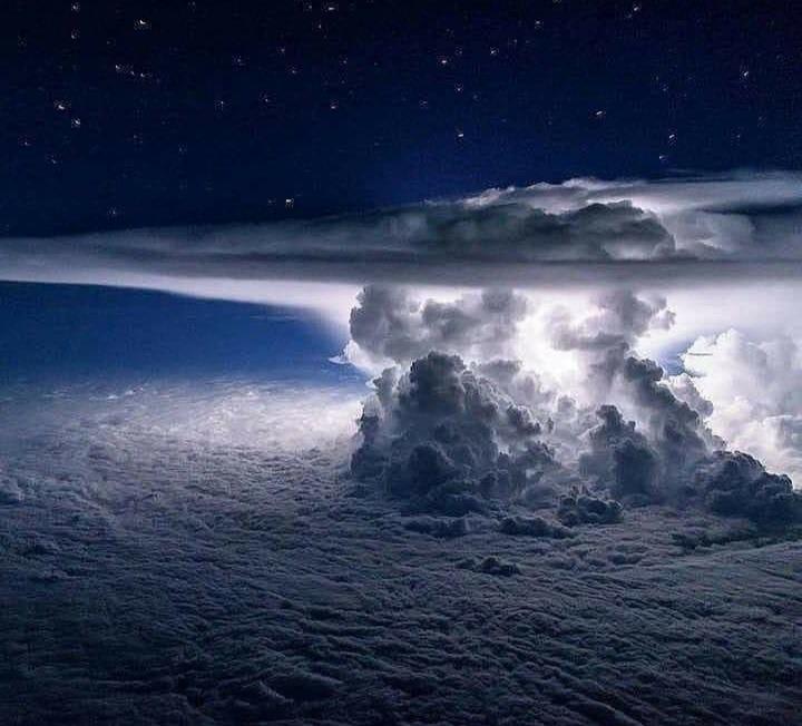 This is what a thunderstorm looks like from space.