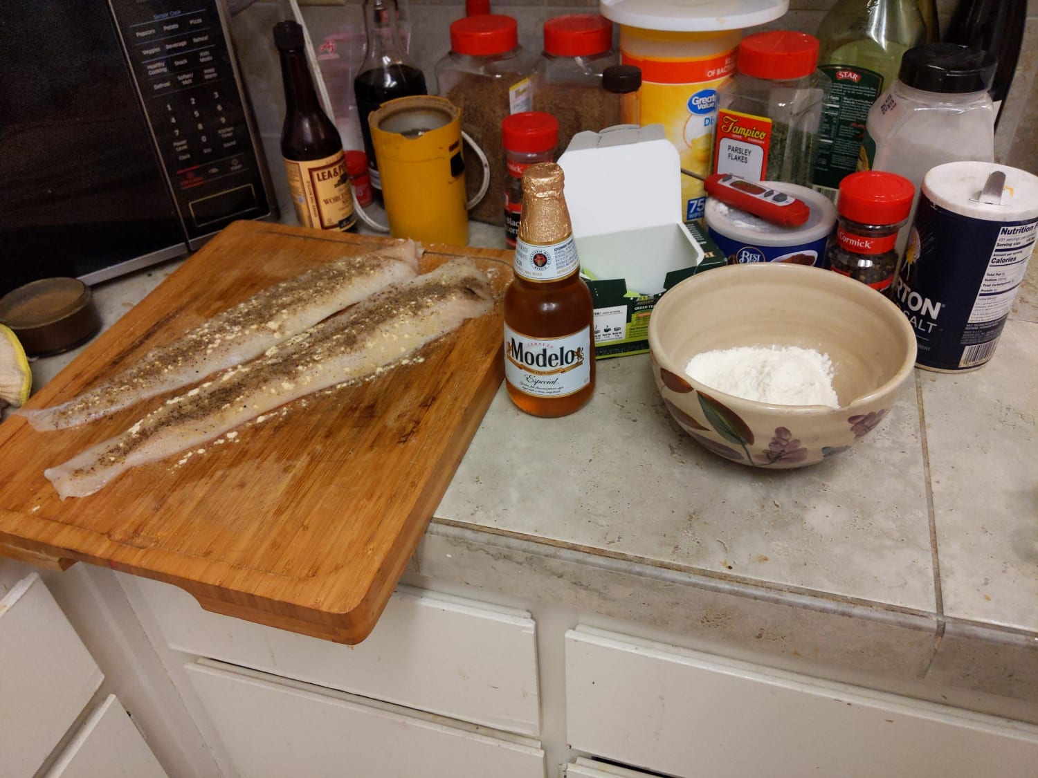 Was gonna make cookies but found modelo and fish to fry