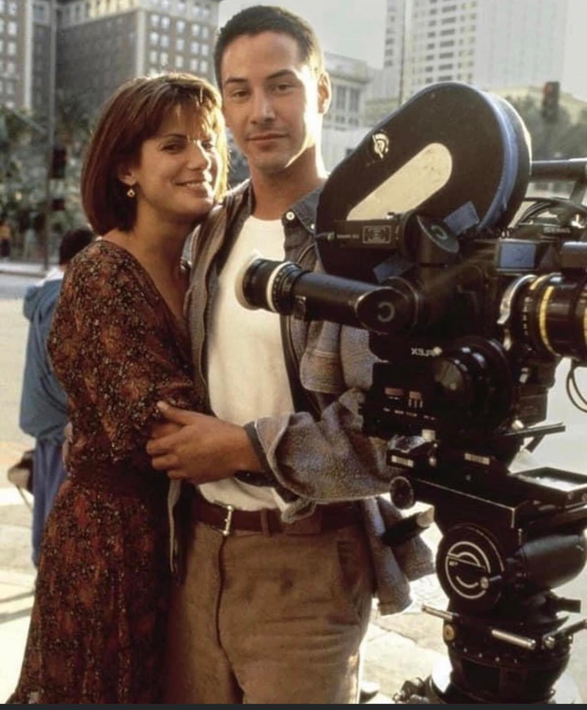 Sandra Bullock and Keanu Reeves on the set of Speed (1994)