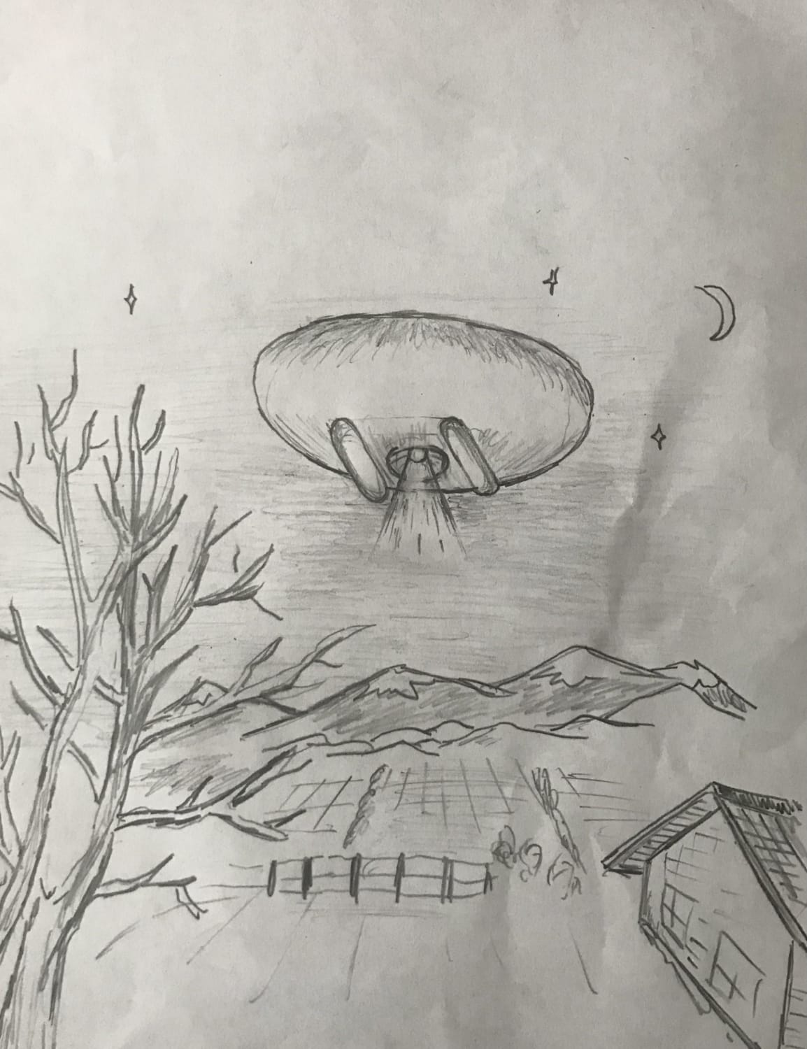 UFO sighting. Twin Falls, Idaho. Artistic Representation I did for the friend who saw it. Seen early morning of 1/7/2020.