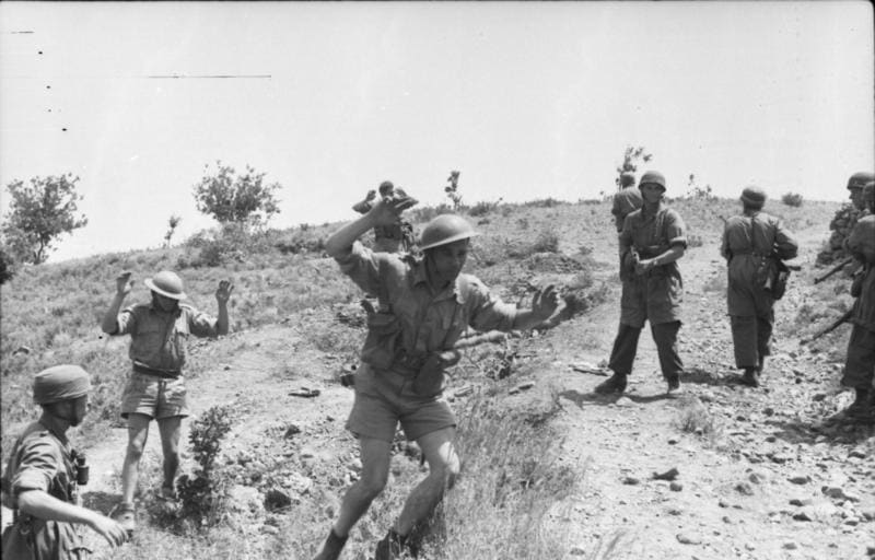 British soldiers surrender to German paratroopers during the Battle of Crete, May, 1941