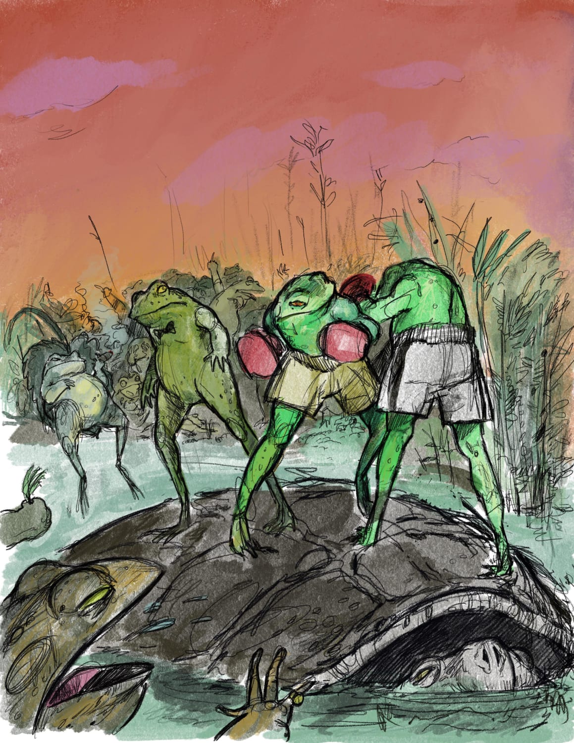 Boxing Frogs, Me, digital (Procreate), 2020