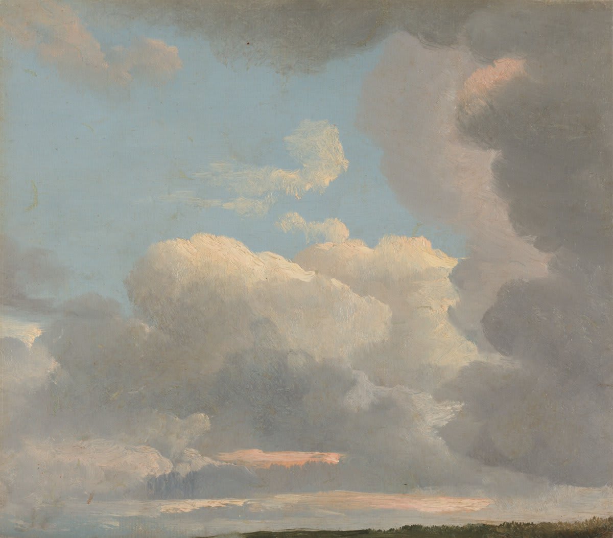 Pause and enjoy this lovely patch of early evening sky by Simon Denis. 😌 Painted with oil paints on paper, Denis's quickly rendered scene is a reminder of the popularity of plein-air painting among artists working in Italy around 1800. Learn more:
