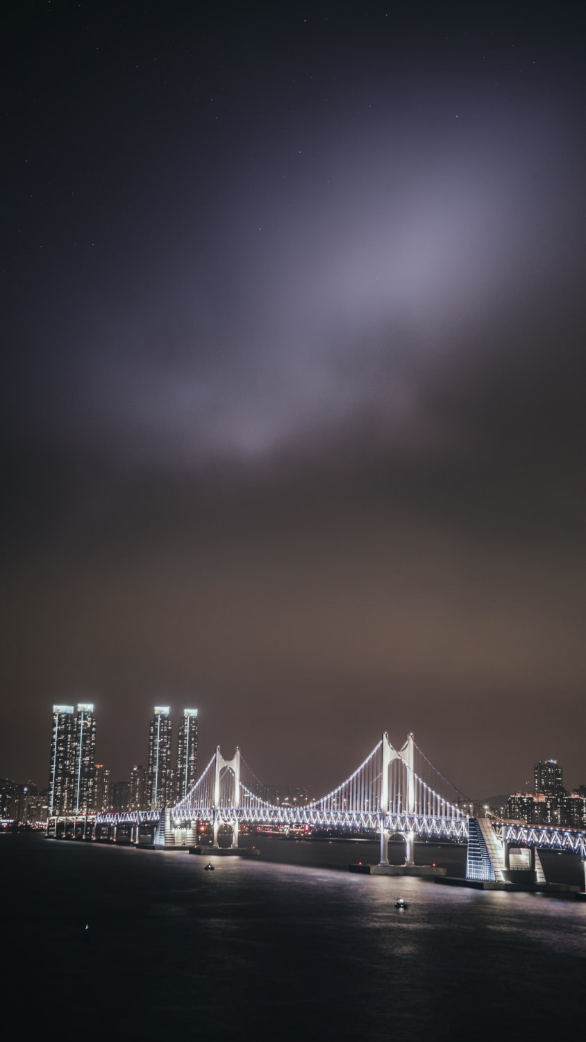 The bridge’s lights illuminated the cloud making it look like an aurora/galaxy (Busan, South Korea)
