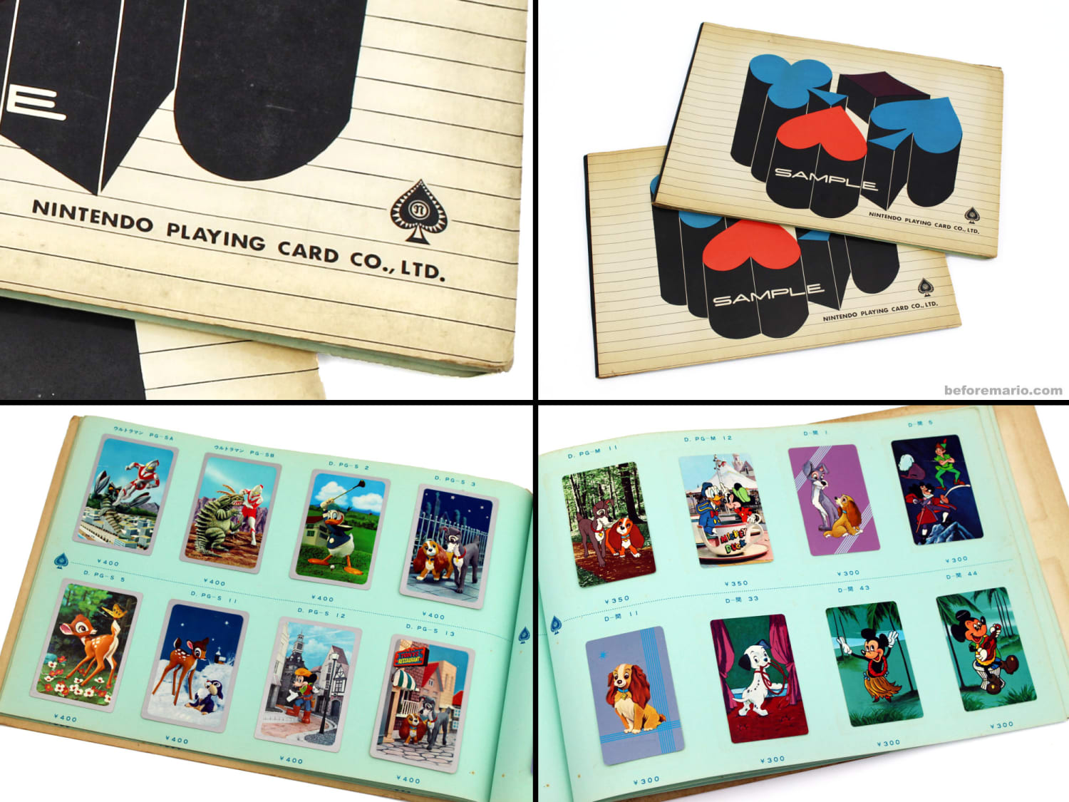 Check out this wonderful 50+ year old sample book with over one hundred of Nintendo's playing cards from the 1960s, including disney and ultraman designs.