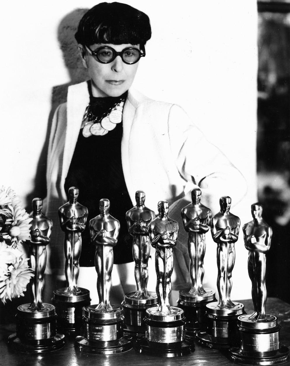 Edith Head with her Academy Awards for costume designing. 1979.