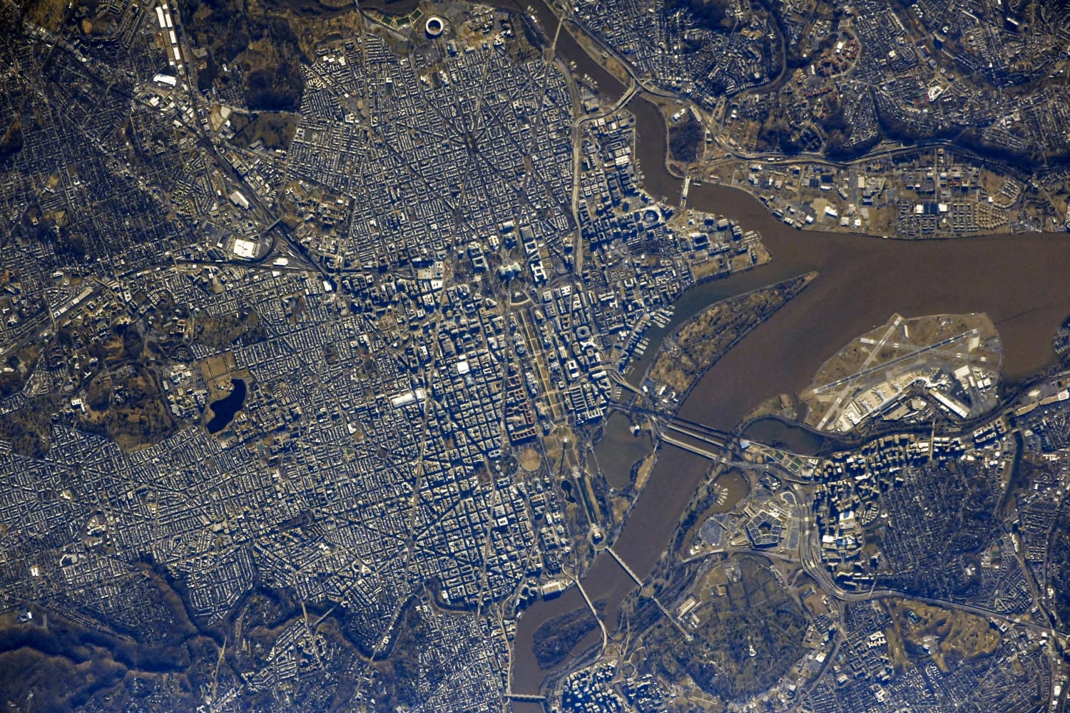 Washington, District of Columbia, United States of America, photographed on 3 March 2021 from the International Space Station. Photo credit: Roscosmos, Russian Federation [OS]