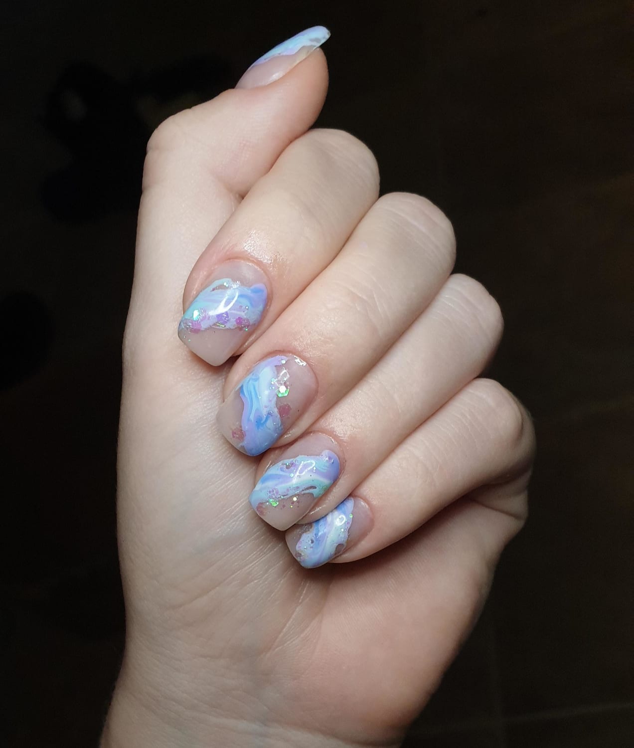 Pastel glittery marble nails for Easter