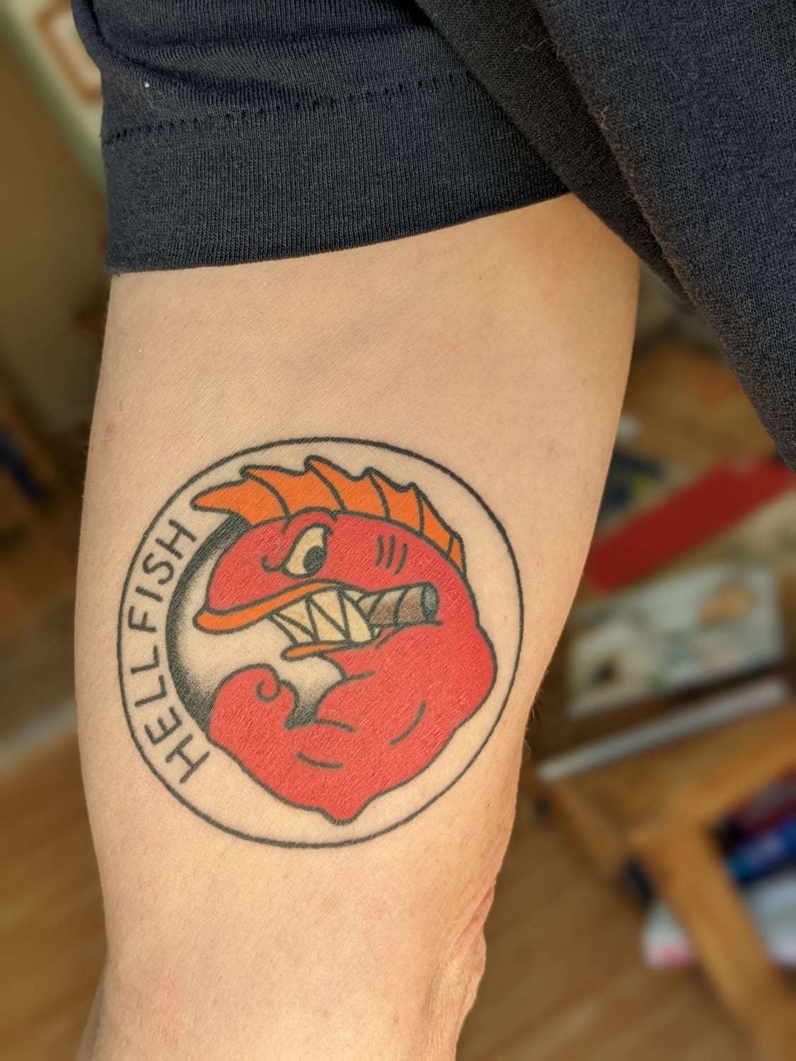 Will I be the last surviving Hellfish? By Shannon G at Machine Age tattoo in Tucson, AZ