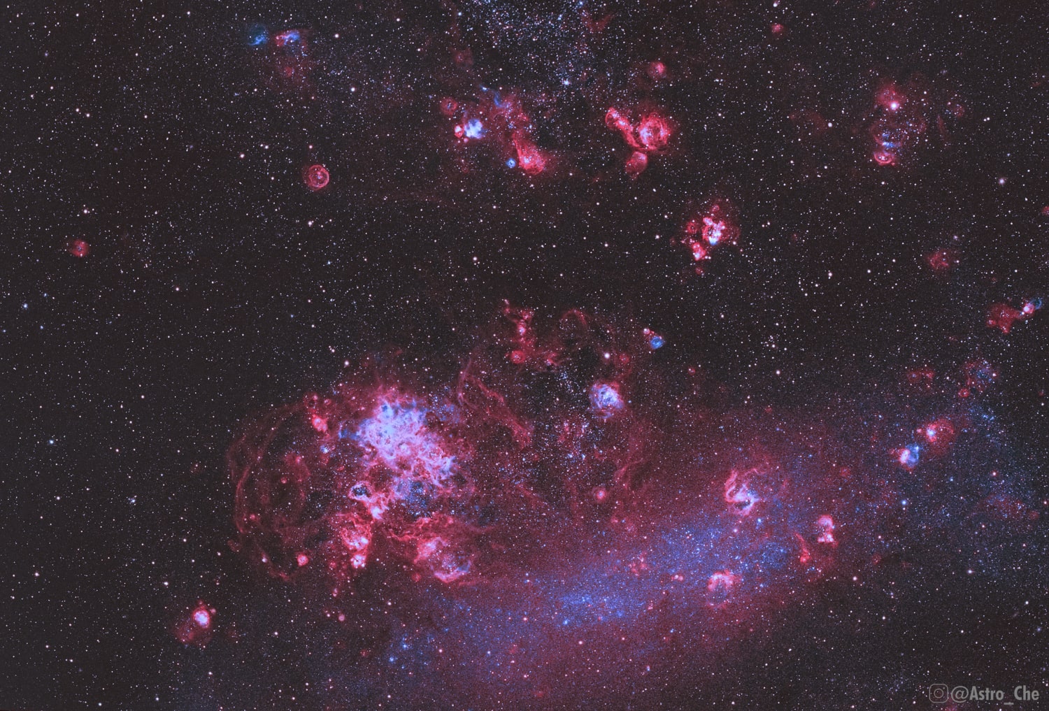 I photographed the Tarantula nebula with 4.5 hours of exposure spread across many cloudy nights!