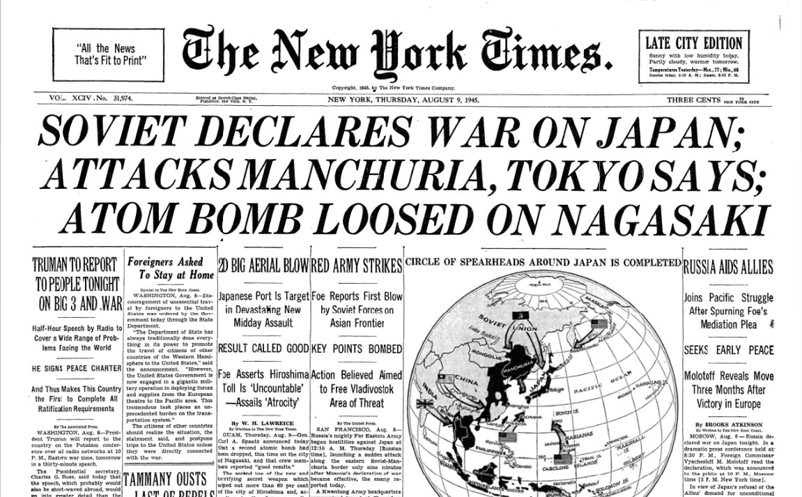 The United States drops the atom bomb on Nagasaki, 75 years ago today.