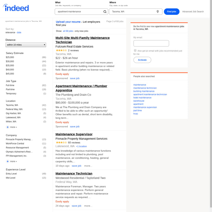Mix Apartment Maintenance Jobs Employment In Tacoma Wa
