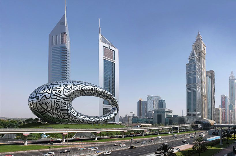 wrapped in calligraphy, the innovative museum of the future nears completion in dubai.