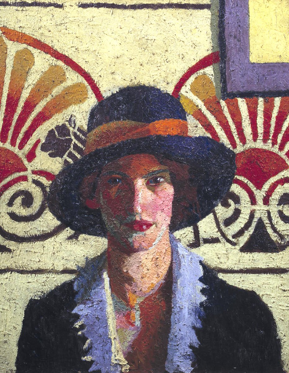 WorkOfTheWeek is Malcolm Drummond's 'Girl with Palmettes', a vibrant portrait of the artist's wife, Zina Ogilvie. 👒 Drummond was influenced by the joyous colour palettes of the Post-Impressionists. 🎨 See the colours up close at Tate Britain.