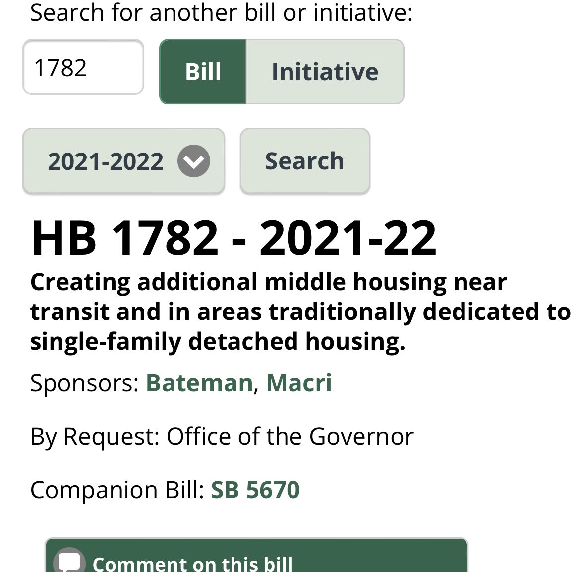 Companion bills to allow more housing near transit and more missing missing housing in single-family housing areas have been filed by Reps. Bateman and Macri and Sens. Das and Kuderer.