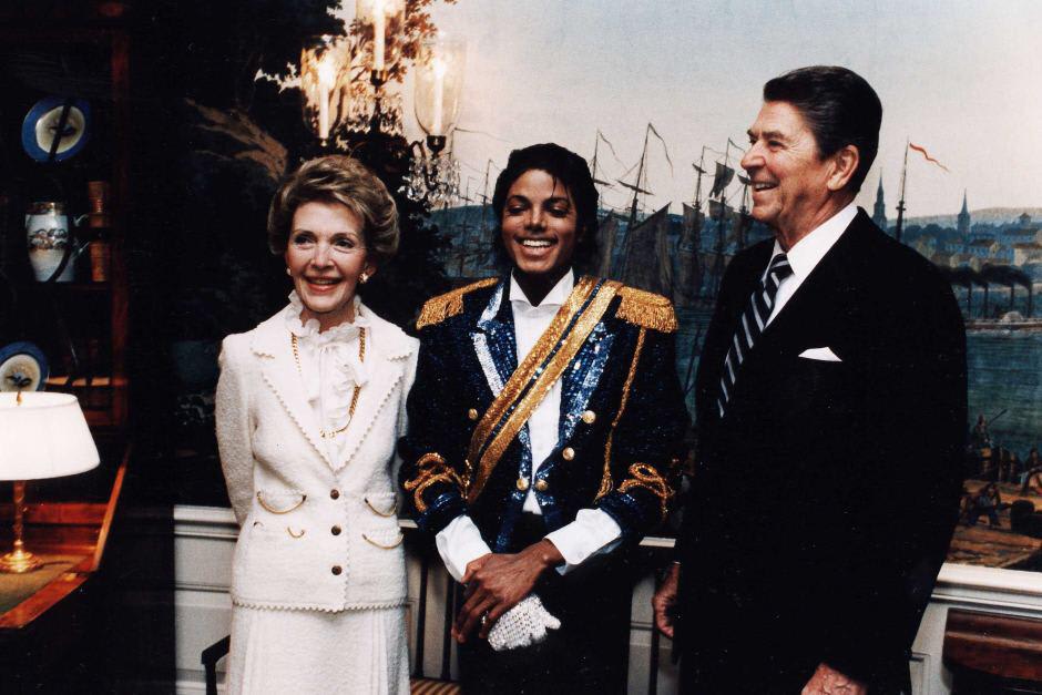 President Ronald Reagan and First Lady Nancy Reagan meet Michael Jackson, May 1984.