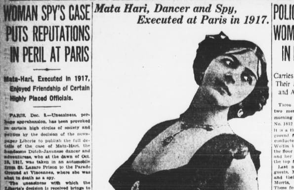 On this date in 1917, Dutch exotic dancer Mata Hari was arrested in Paris on suspicion that she was a German spy. Read more about her life in our historical newspaper archives.
