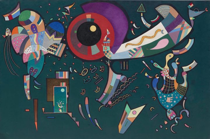 "Around the Circle," created in 1940, is one of Vasily Kandinsky's last major paintings. It exemplifies his interest in juxtaposition between occult symbolism and allusions to mysticism. ✨ See KandinskyAroundTheCircle on view now:
