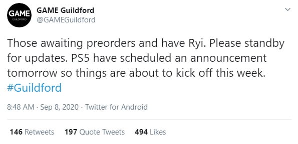 GAME say “PS5 announcement tomorrow”, hint that pre-orders are about to open