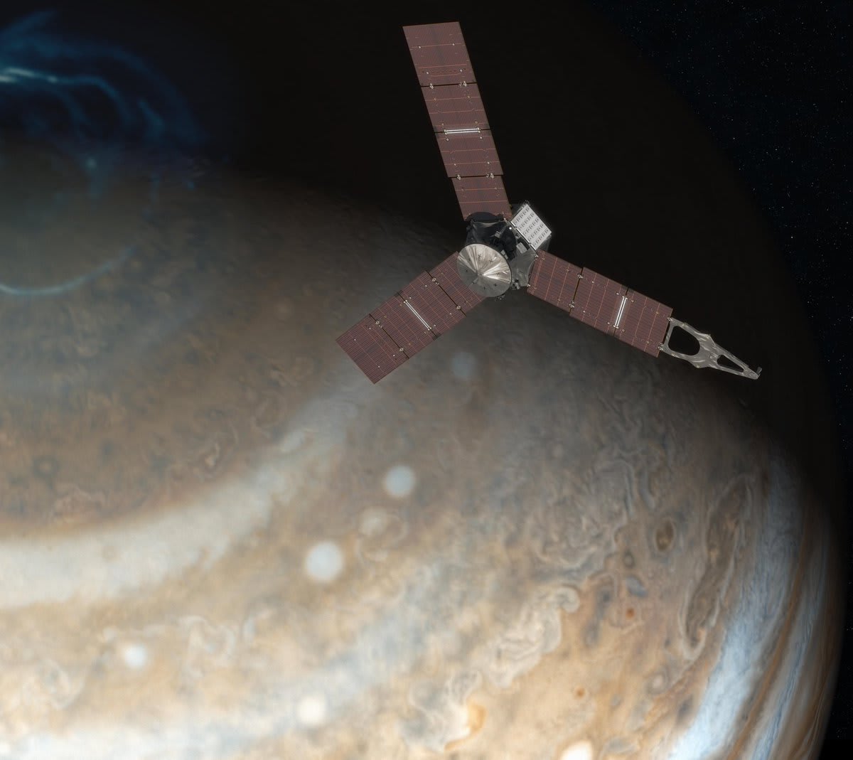 10 years ago today, the Juno spacecraft launched to Jupiter on a mission to reveal the origin and evolution of the gas giant and peak beneath its swirling clouds: