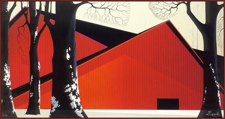The Great Red Barn, 1985 by Eyvind Earle. Magic Realism. landscape | Eyvind earle, Red barn, Phoenix art museum