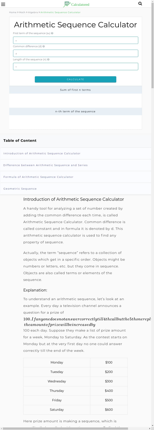 Arithmetic sequence calculator the sequence calculator