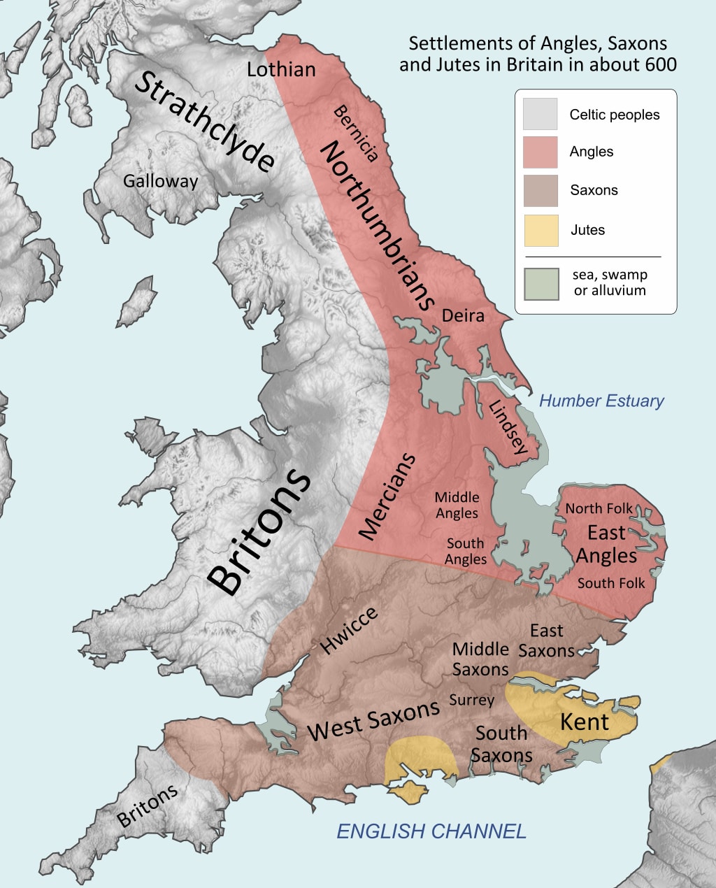 Map of Britain (- Pictland) after the Great Conspiracy and subsequent Germanic invasion (Around 600 AD)