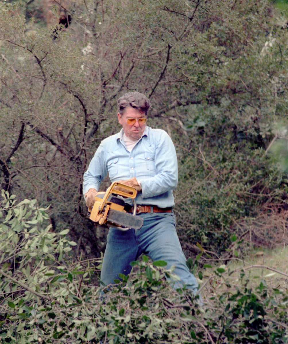 Ronald Reagan with a chainsaw