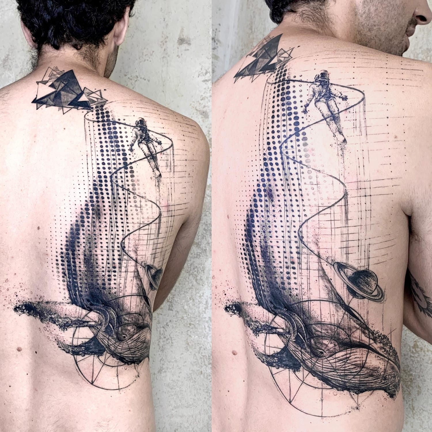 Galactic Whale, me, tattoo, fine lines, geometric, 2020