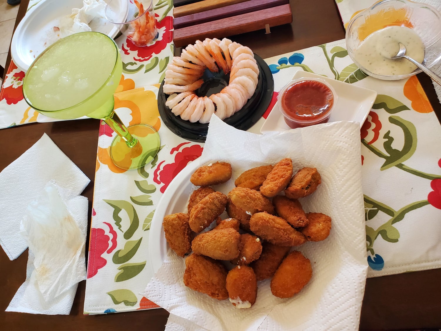Today is my birthday and I'm celebrating with foods from my favorite show! Margaritas, jalapeño poppers, and shrimp!