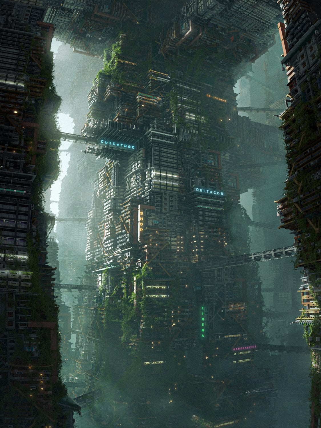 I made a overgrown Sci Fi Scene out of a Minecraft Build by Deltagon