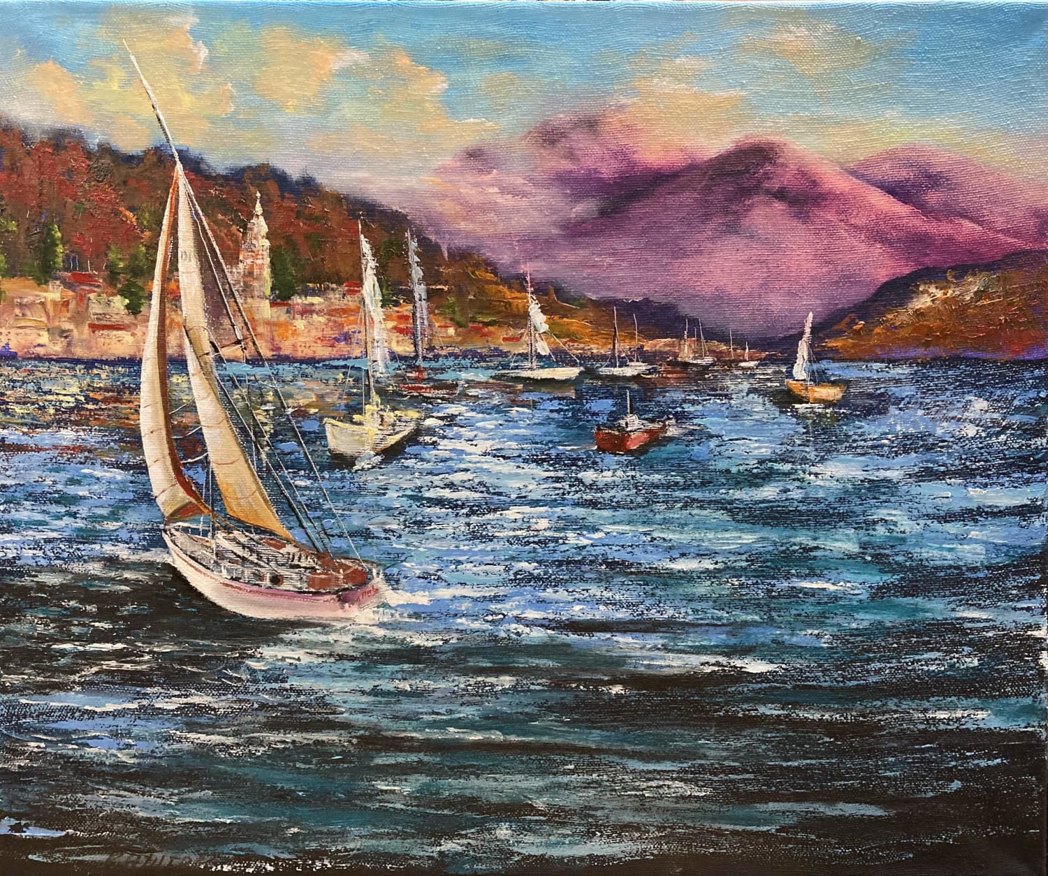 Sailing Boats, oil painting by my mother