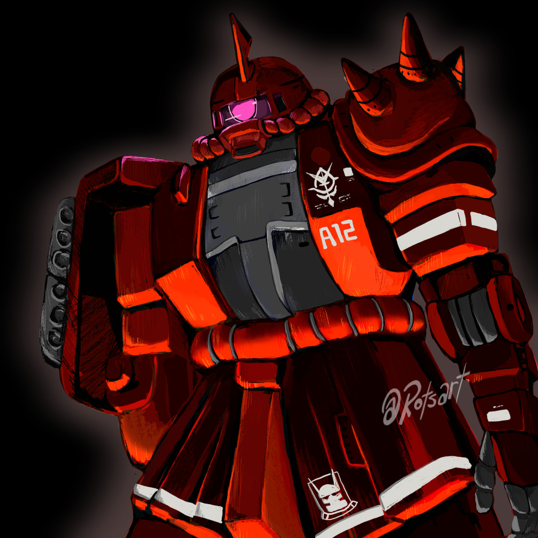 my 1st art commission: MS-06S Zaku II [Red Comet Ver.] not accurate to model. its my interpretation + out of my usual art "comfort zone." thought i'd share :)