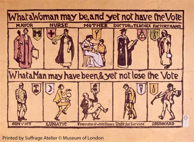 Pro suffrage propaganda poster for voting rights for women. Designed and published by the Suffrage Atelier. 1912.