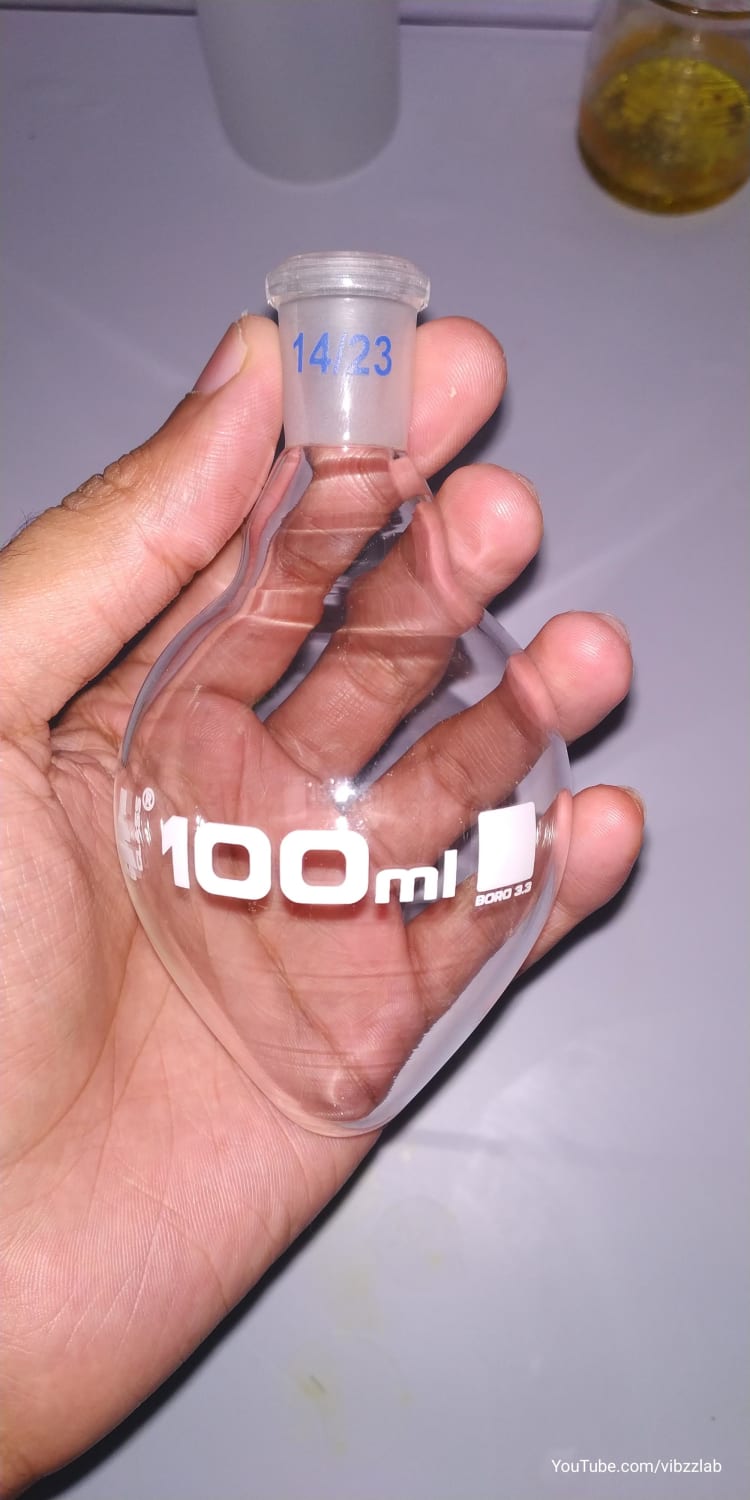 I got an interesting glassware today for my lab. Its a pear shaped flask. I know this flask is used in small scale distillations to recover more amount of liquid due to its shape. If you guys know of other uses of the flask, do reply below. Anyhow I will use this in my new videos as it looks nice!!