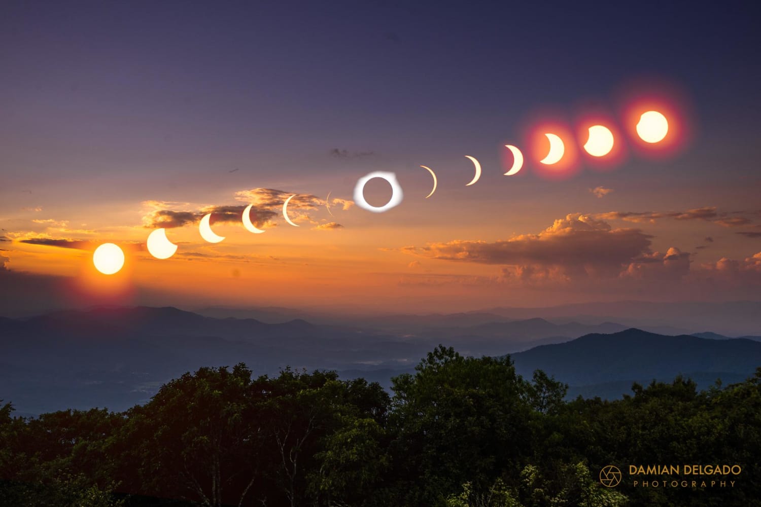 Eclipse Phases over Brasstown Bald, Georgia