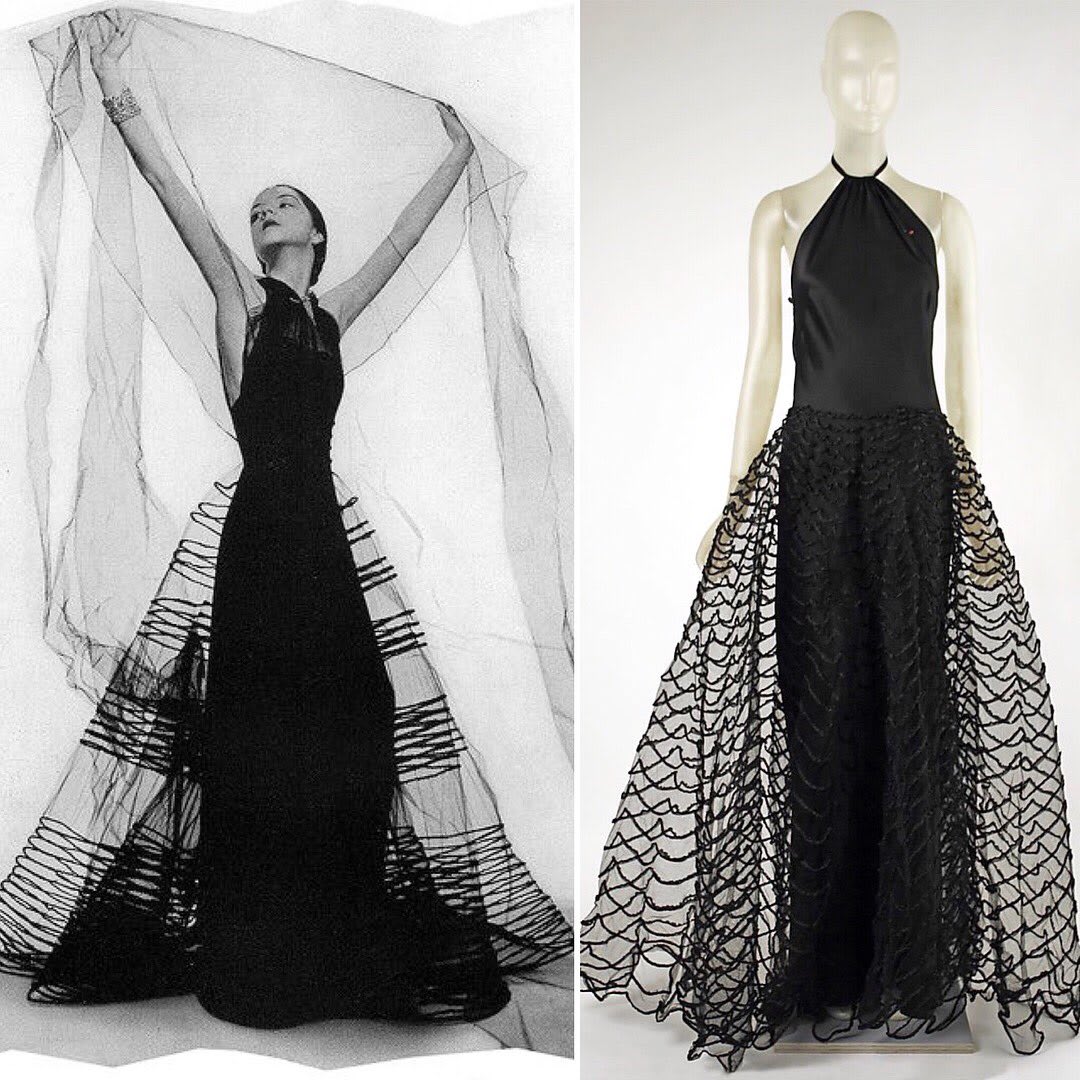Madeleine Vionnet showed that black is anything but boring by using sheer illusion skirts to highlight playful patterns, as seen in these 1930s gowns.