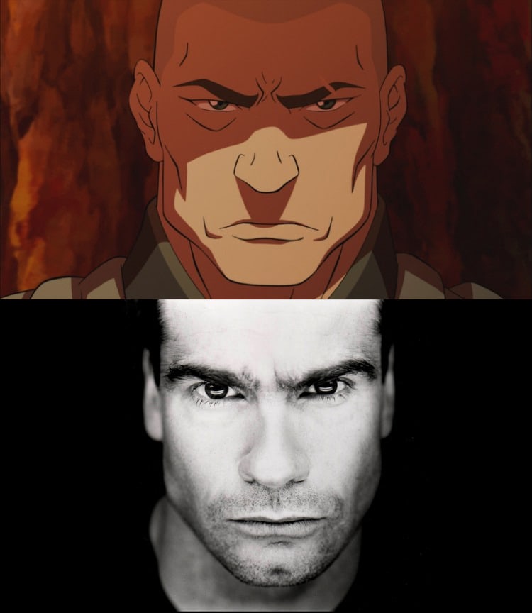 Top picture: Still-frame of Zaheer. Bottom picture: Zaheer's VA, hardcore punk-rock artist Henry Rollins. His voice actor is also a pretty crazy guy, but not as crazy as his cartoon counterpart.