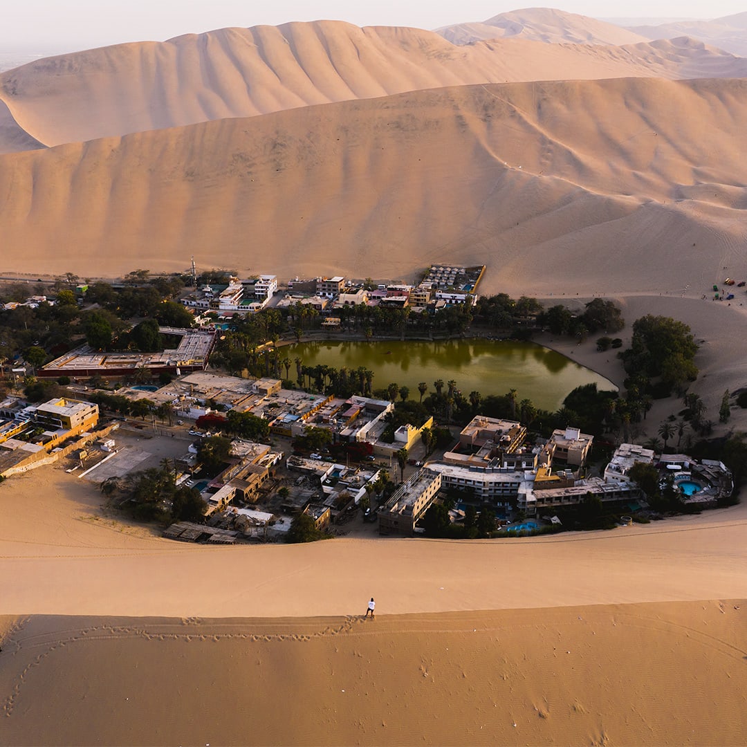 A desert Oasis in the small town of Huacachina, Peru