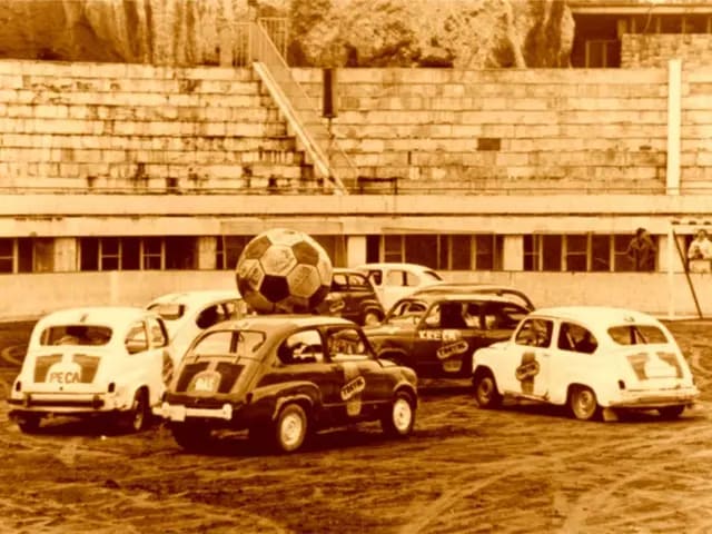 Car Football. Both teams drove locally-manufactured Zastava 750. Belgrade, Yugoslavia, 1978