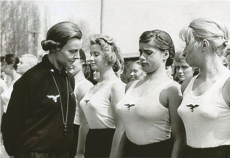 League of German Girls Inspection. World War II,Youth Party Girls Attention 1930-1940s