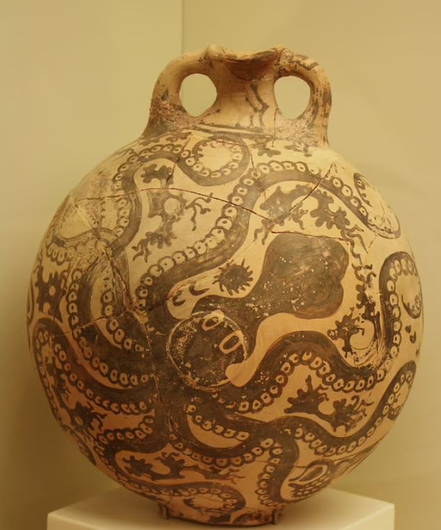 The art of the Minoan civilization of Bronze Age Crete (2000-1500 BCE) displays a love of animal, sea, and plant life, which was used to decorate frescoes and pottery and also inspired forms in jewellery, stone vessels, and sculpture.