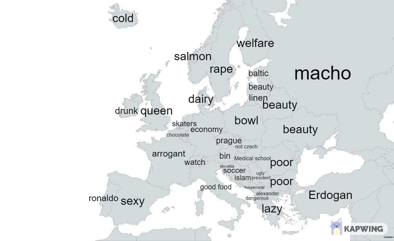 Most related search terms in naver(korean search engine) of european countries