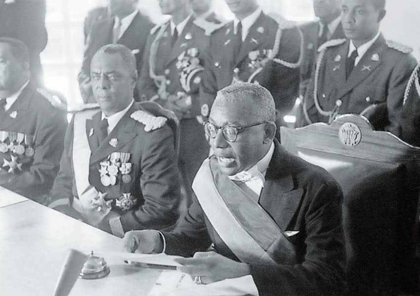 Francois 'Papa Doc' Duvalier being sworn in as president of Haiti. 1957. .