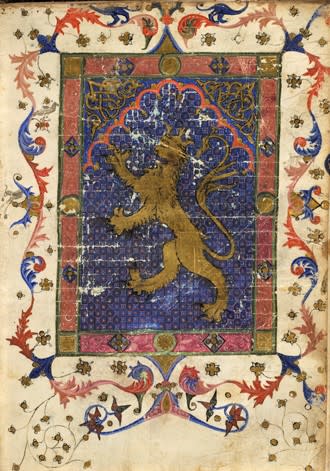 On this WorldLionDay, we present the Spanish royal coat of arms: a crowned golden lion rampant beneath a Moorish arch from a Hebrew manuscript copy, Moses Maimonides' Moreh Nevukhim. Catalonia, Spain, 14th century Or 14061, f. 156v