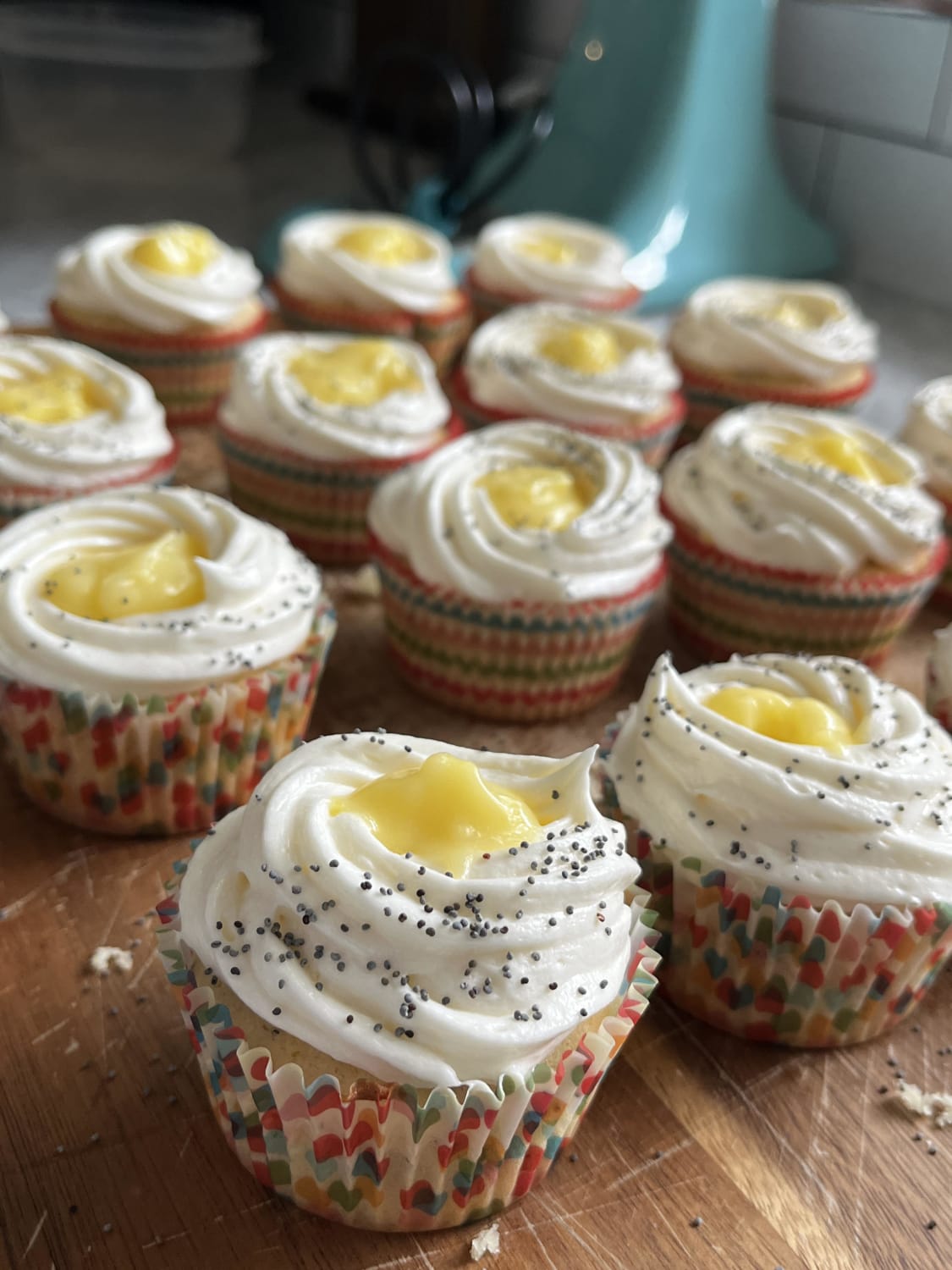 Lemon poppyseed cupcakes with lemon curd and cream cheese frosting!
