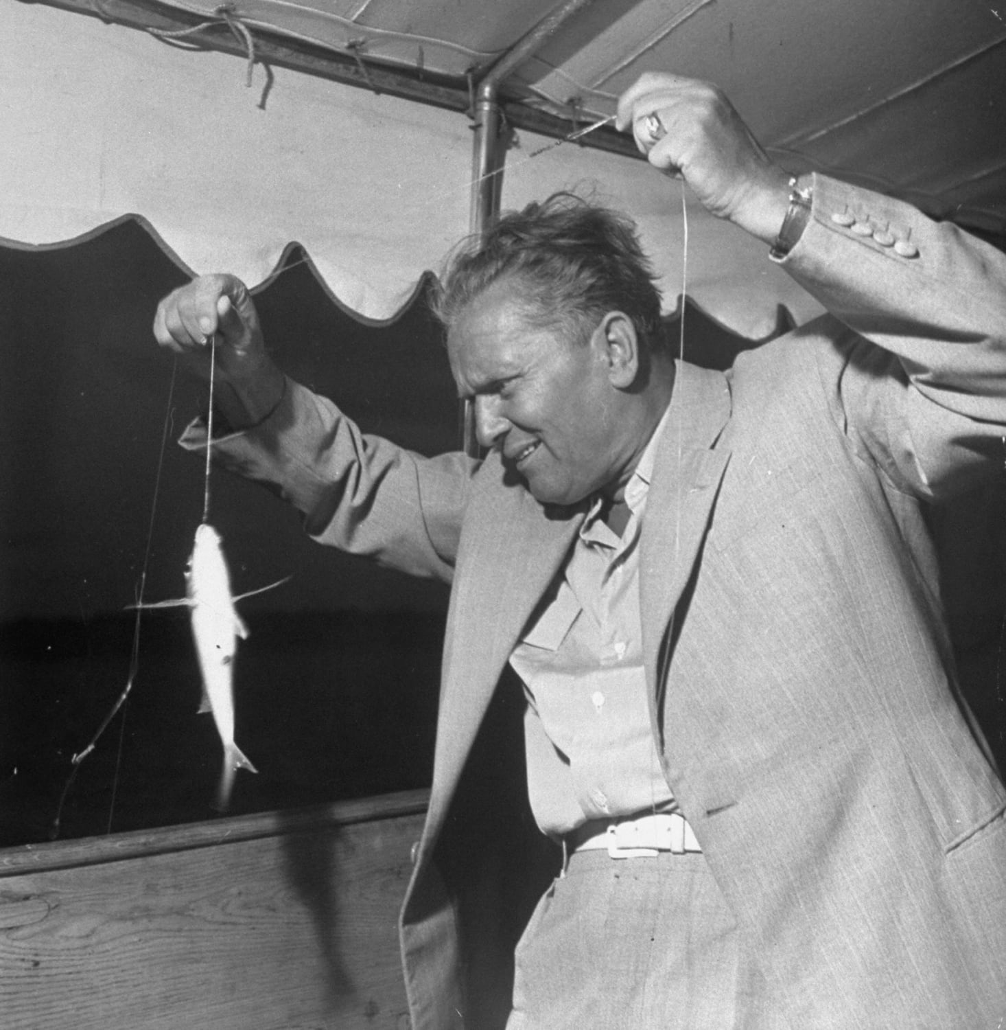 Marshal Tito (Josip Broz) fishing (Yugoslavia 1948)
