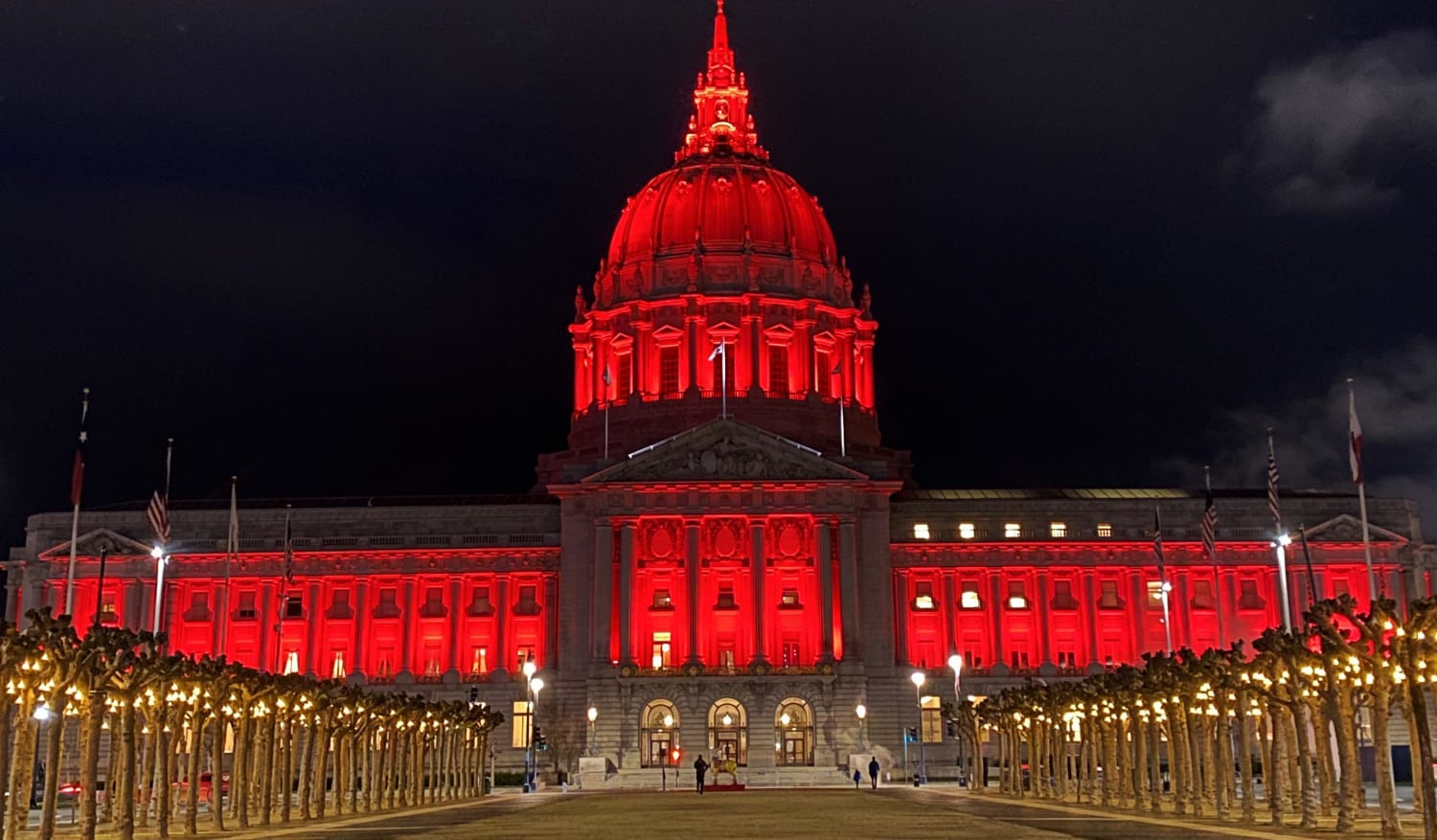 San Francisco City Hall illuminated to honor landing of Perseverance on Mars