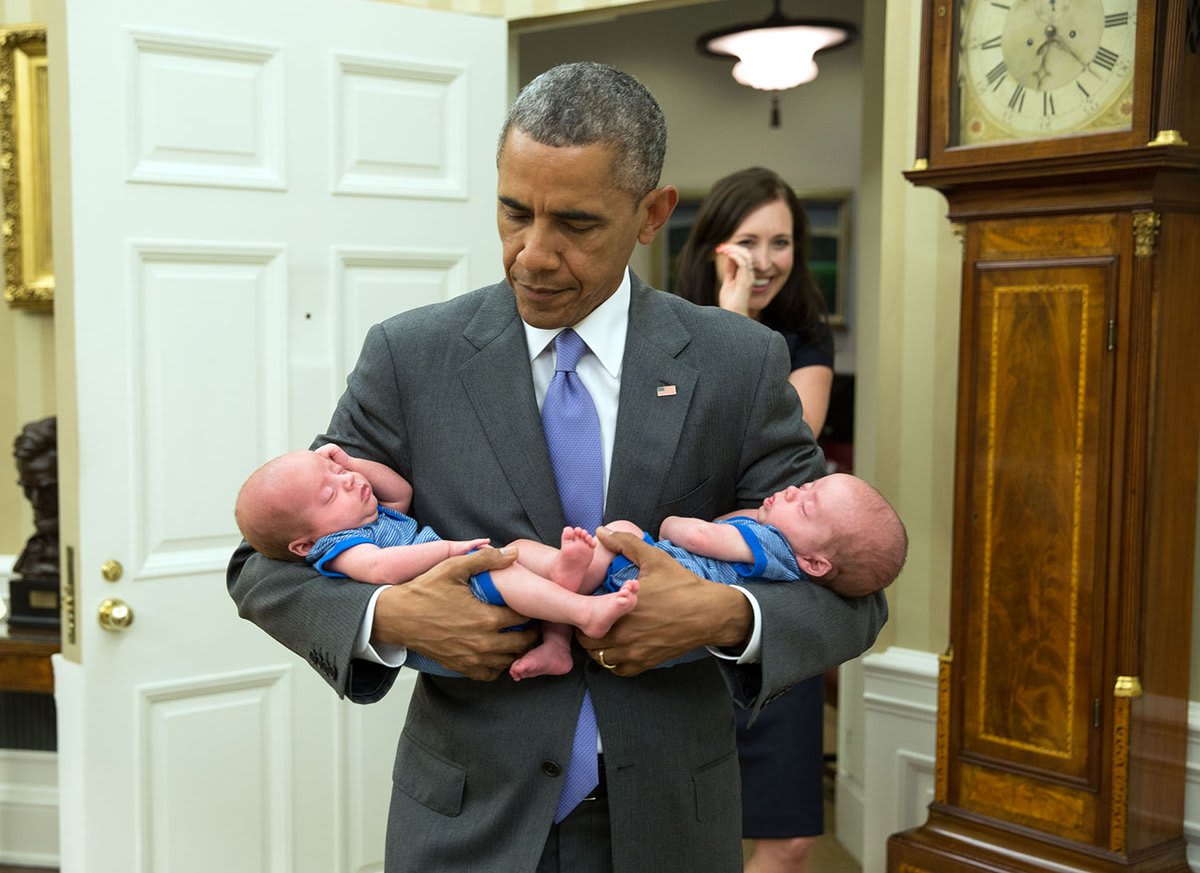 President Barack Obama with Katie Beirne Fallon's twin sons in the Oval Office. OTD 6/17/2015.