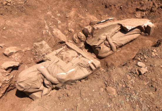 Excavations near the Athens International Airport revealed pieces of a white marble sculpture of 2 women that was erected in a cemetery sometime prior to 317 B.C., when luxurious burial monuments were banned by then ruler of Athens Demetrius of Phaleron.